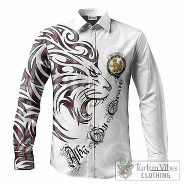 MacPherson (McPherson) Tartan Lion Roar Long Sleeve Button Shirts Alba Gu Brath with Celtic Motifs