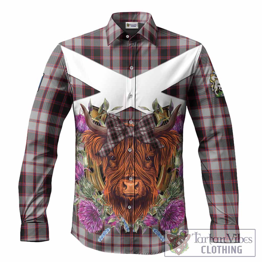 MacPherson (McPherson) Tartan Long Sleeve Button Shirts Scottish Thistle Heilan Coo