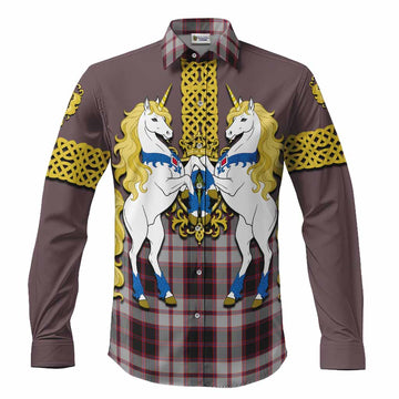 MacPherson (McPherson) Tartan Long Sleeve Button Shirts Unicorn Celtic Knot And Thistle Emblem