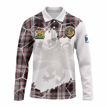 MacPherson (McPherson) Tartan Long Sleeve Polo Shirt with Family Crest and Lion Rampant Grunge Style