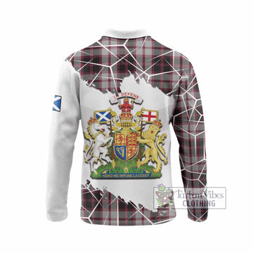 MacPherson (McPherson) Tartan Long Sleeve Polo Shirt with Family Crest and Lion Rampant Grunge Style