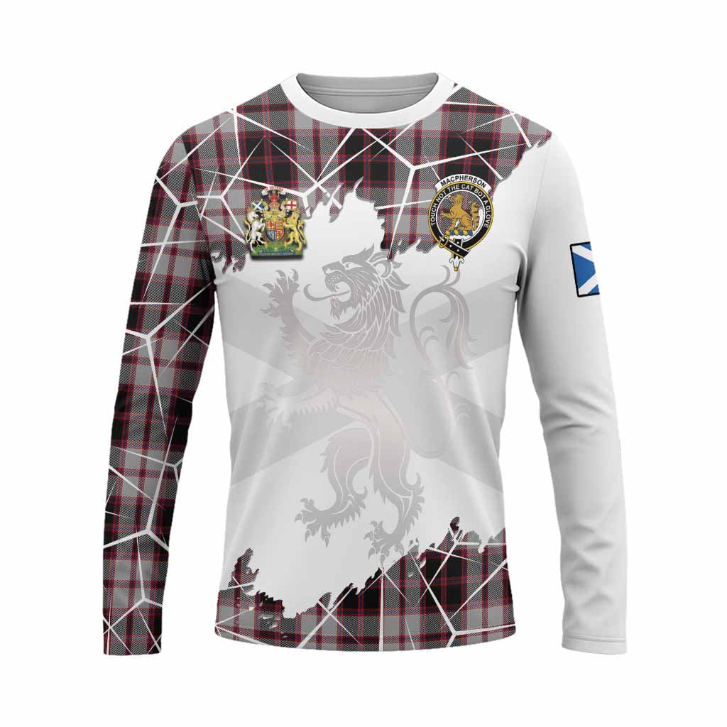 MacPherson (McPherson) Tartan Long Sleeve T-Shirt with Family Crest and Lion Rampant Grunge Style
