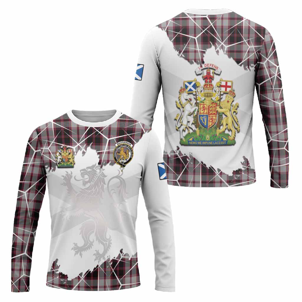 MacPherson (McPherson) Tartan Long Sleeve T-Shirt with Family Crest and Lion Rampant Grunge Style