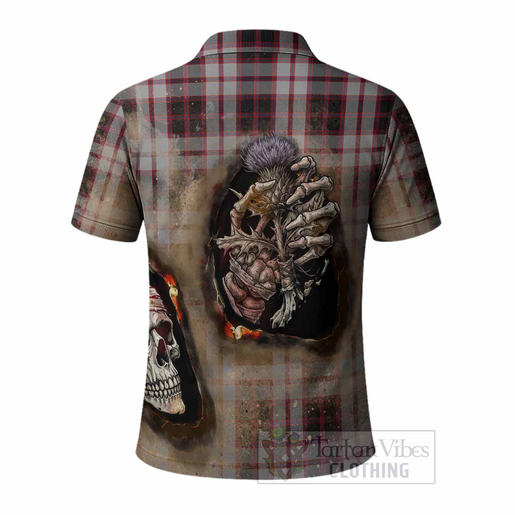 MacPherson (McPherson) Tartan Polo Shirt Halloween Skeleton With Thistle Burning Effect