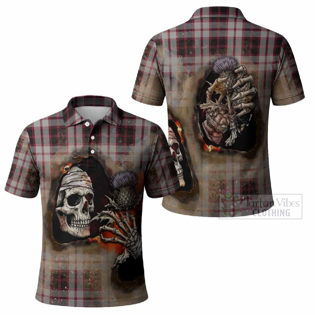 MacPherson (McPherson) Tartan Polo Shirt Halloween Skeleton With Thistle Burning Effect
