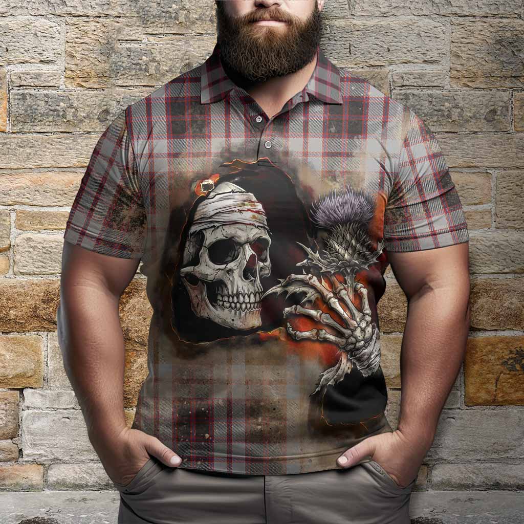 MacPherson (McPherson) Tartan Polo Shirt Halloween Skeleton With Thistle Burning Effect