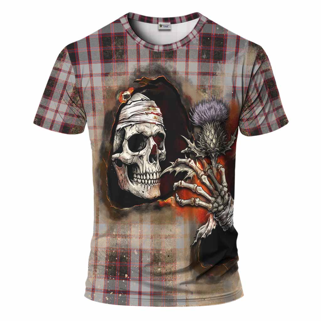 MacPherson (McPherson) Tartan T-Shirt Halloween Skeleton With Thistle Burning Effect
