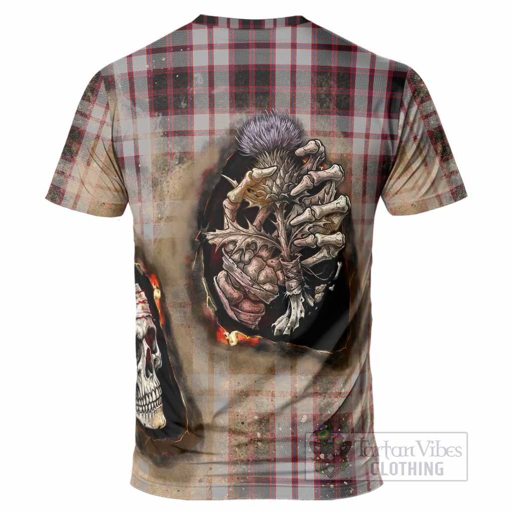 MacPherson (McPherson) Tartan T-Shirt Halloween Skeleton With Thistle Burning Effect