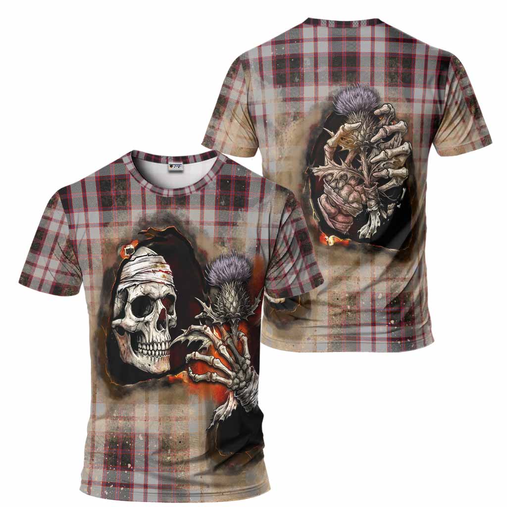 MacPherson (McPherson) Tartan T-Shirt Halloween Skeleton With Thistle Burning Effect