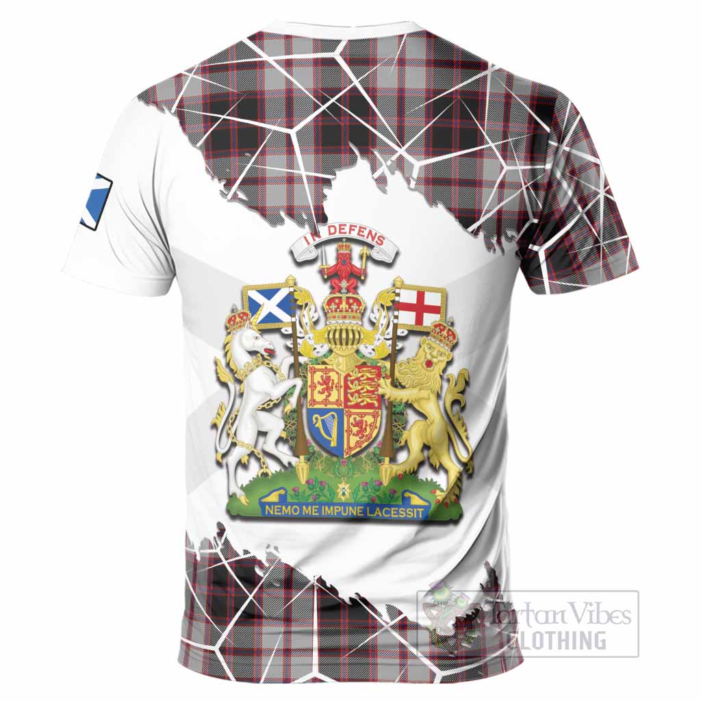 MacPherson (McPherson) Tartan T-Shirt with Family Crest and Lion Rampant Grunge Style