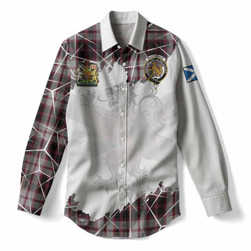 MacPherson (McPherson) Tartan Women Casual Shirt with Family Crest and Lion Rampant Grunge Style