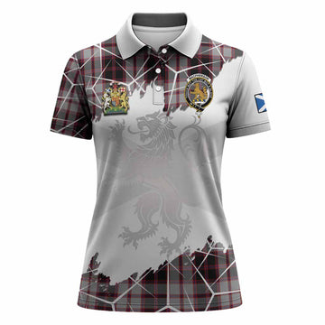 MacPherson (McPherson) Tartan Women Polo Shirt with Family Crest and Lion Rampant Grunge Style