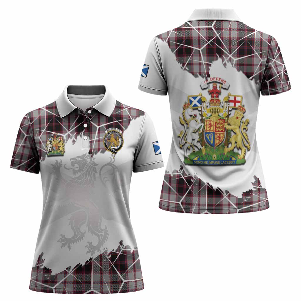 MacPherson (McPherson) Tartan Women Polo Shirt with Family Crest and Lion Rampant Grunge Style