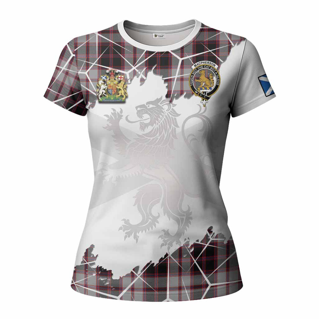 MacPherson (McPherson) Tartan Women T shirt with Family Crest and Lion Rampant Grunge Style