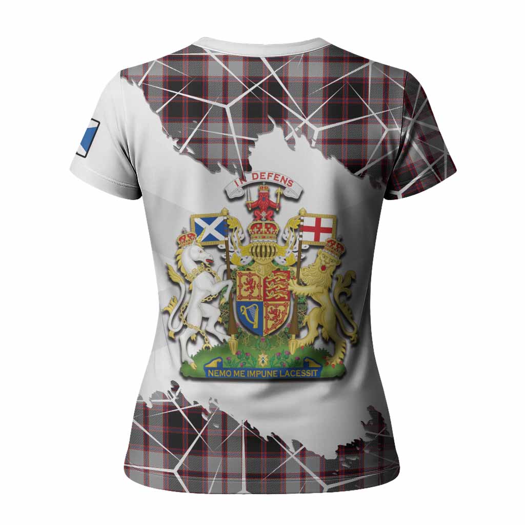 MacPherson (McPherson) Tartan Women T shirt with Family Crest and Lion Rampant Grunge Style