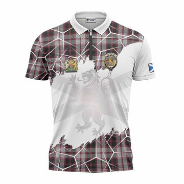 MacPherson (McPherson) Tartan Zipper Polo Shirt with Family Crest and Lion Rampant Grunge Style