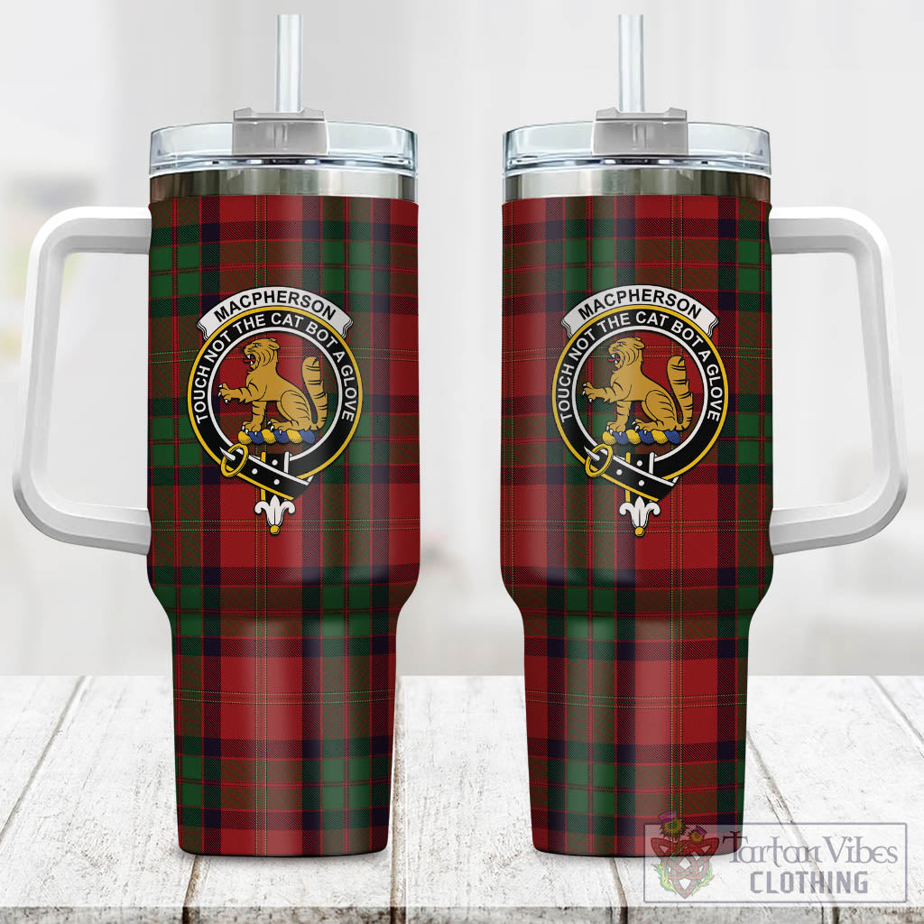 Tartan Vibes Clothing MacPherson of Cluny Tartan and Family Crest Tumbler with Handle