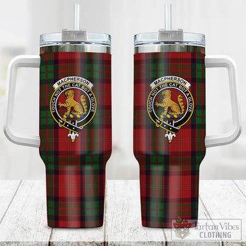MacPherson of Cluny Tartan and Family Crest Tumbler with Handle