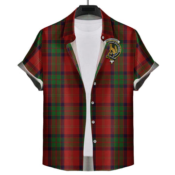 MacPherson of Cluny Tartan Short Sleeve Button Down Shirt with Family Crest