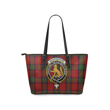 MacPherson of Cluny Tartan Leather Tote Bag with Family Crest