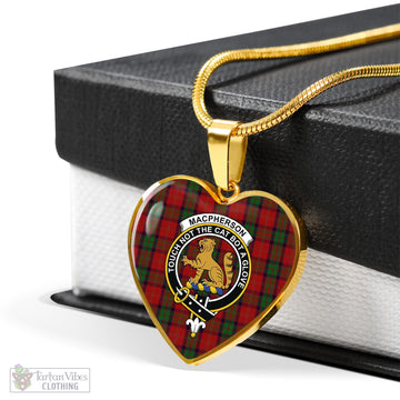 MacPherson of Cluny Tartan Heart Necklace with Family Crest