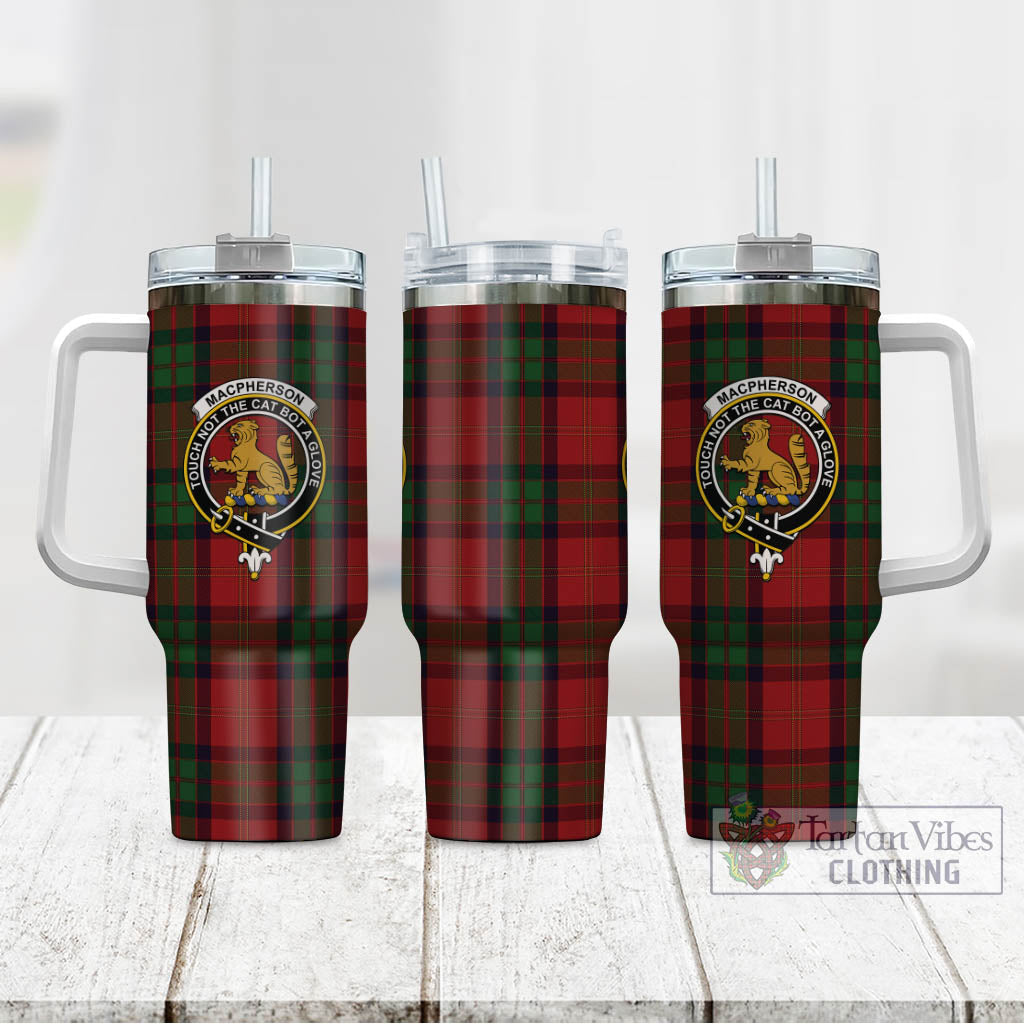 Tartan Vibes Clothing MacPherson of Cluny Tartan and Family Crest Tumbler with Handle