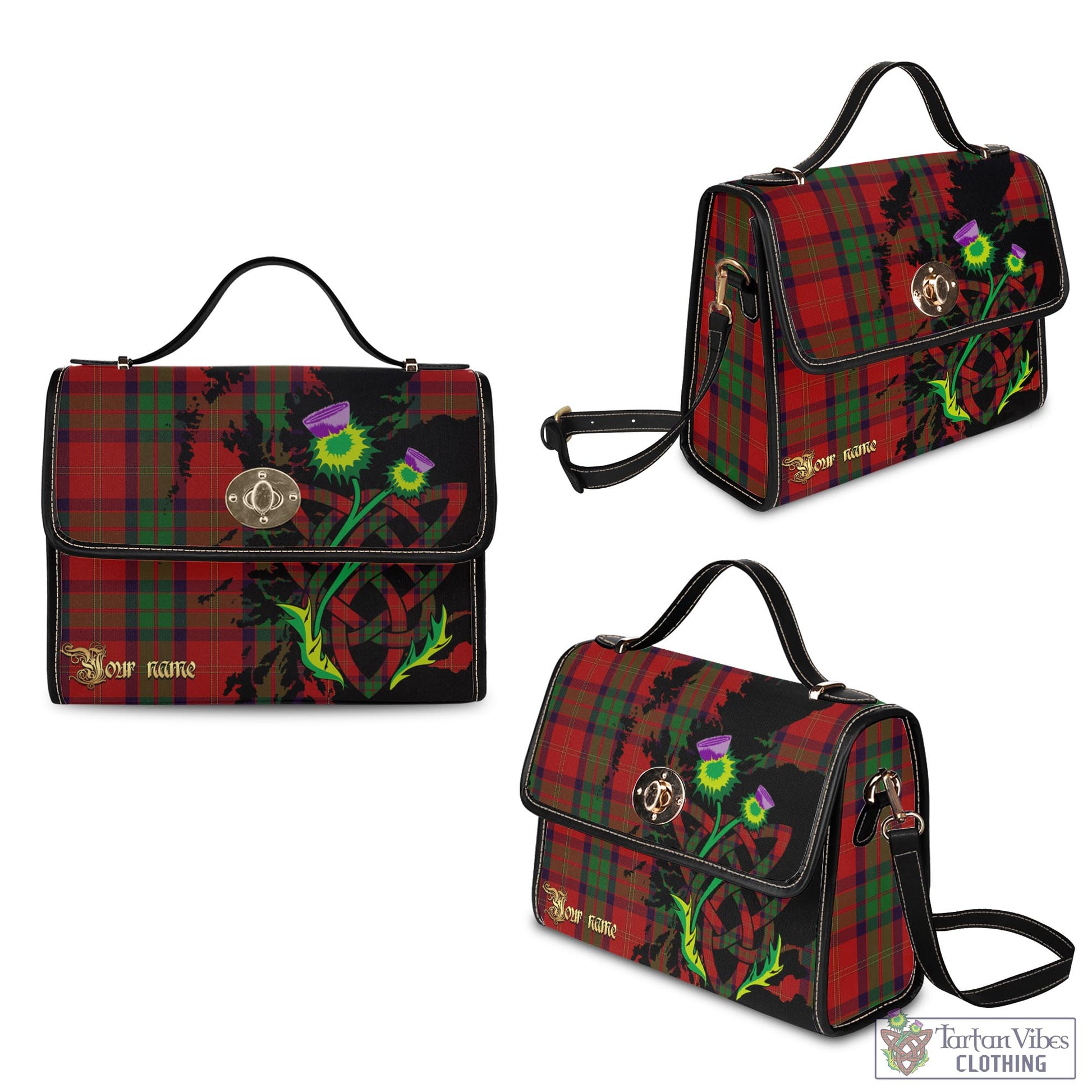 Tartan Vibes Clothing MacPherson of Cluny Tartan Waterproof Canvas Bag with Scotland Map and Thistle Celtic Accents