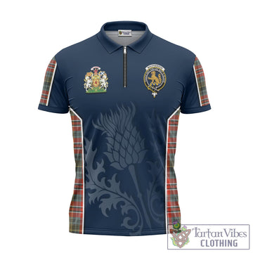 MacPherson Weathered Tartan Zipper Polo Shirt with Family Crest and Scottish Thistle Vibes Sport Style