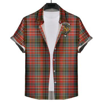 MacPherson Weathered Tartan Short Sleeve Button Down Shirt with Family Crest