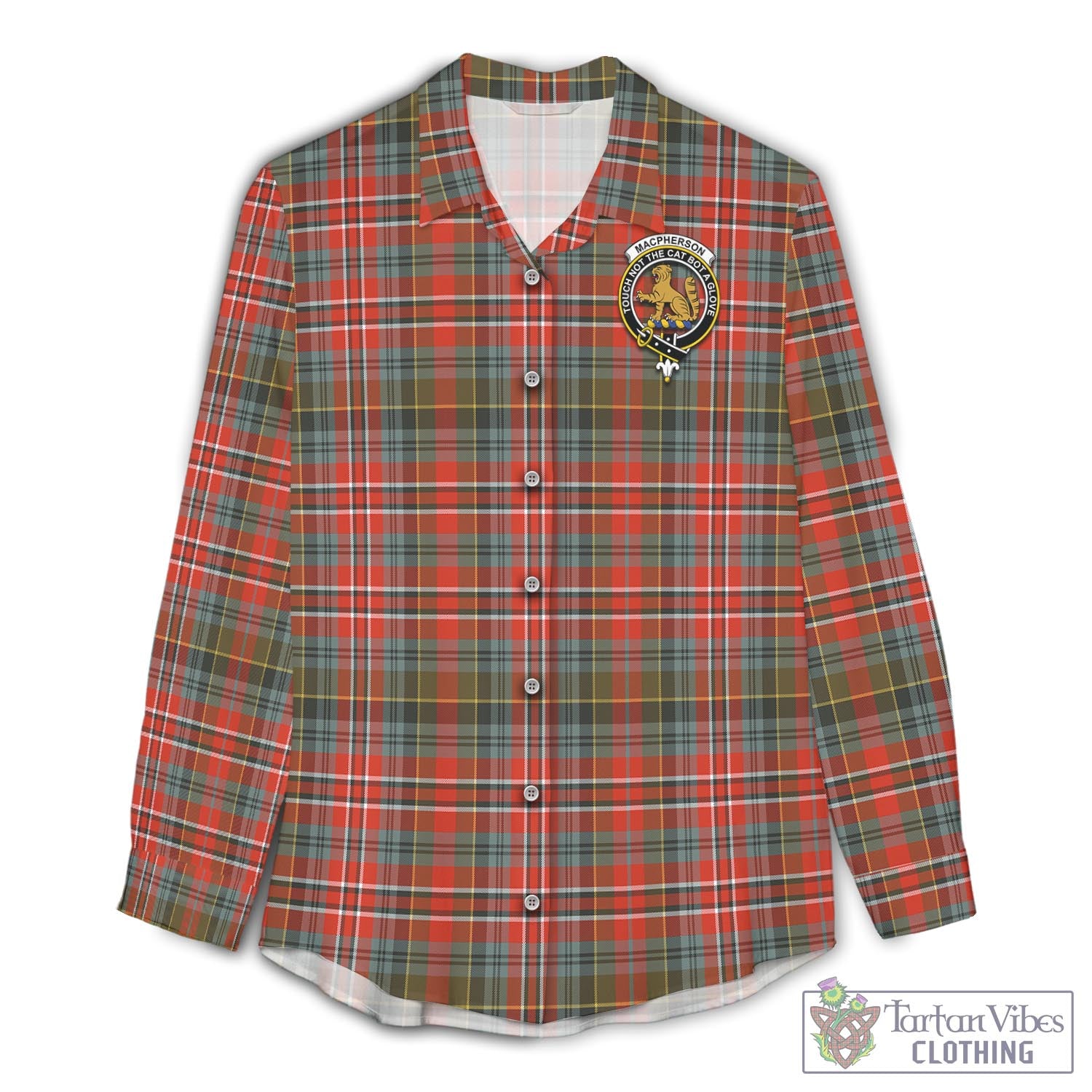 Tartan Vibes Clothing MacPherson Weathered Tartan Womens Casual Shirt with Family Crest