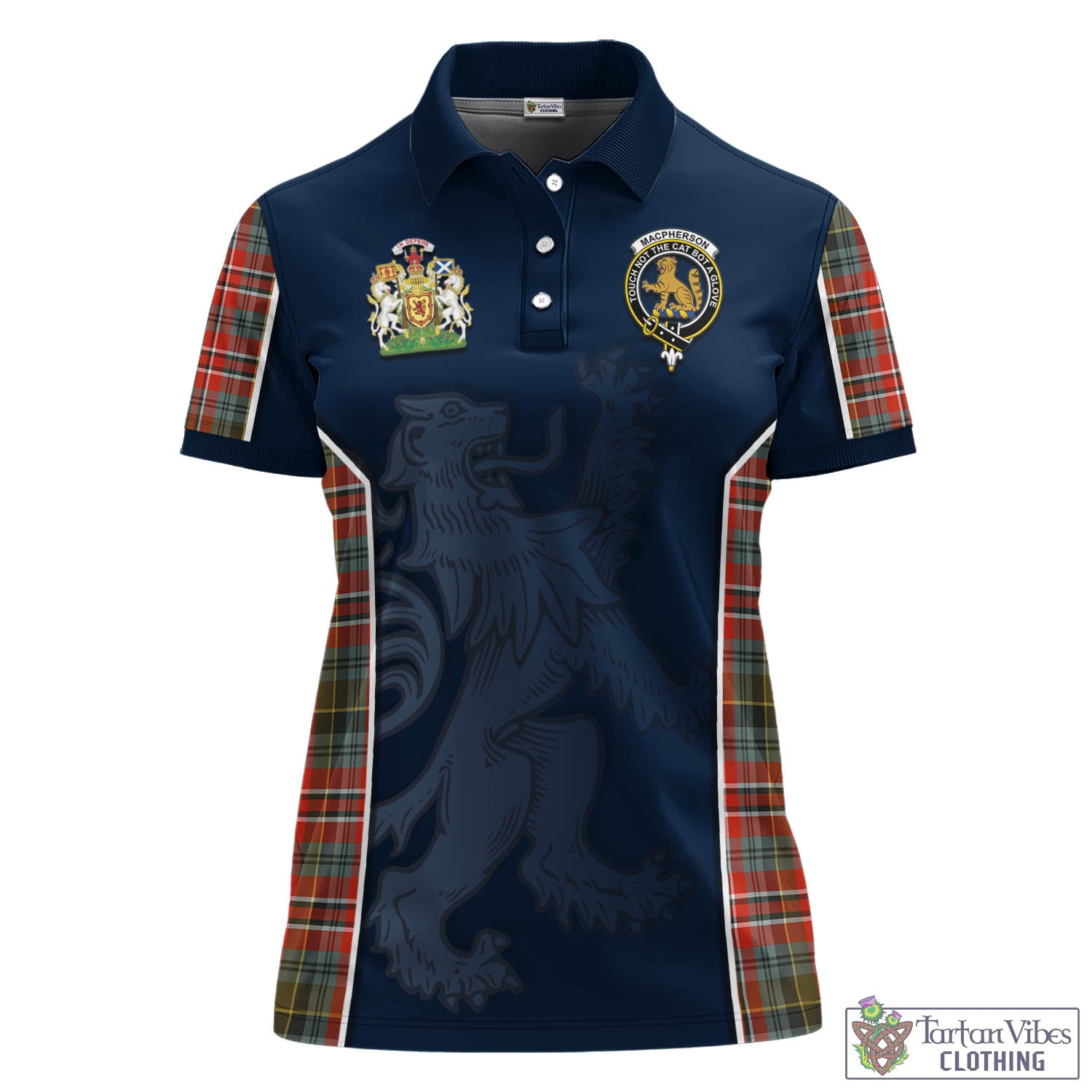 Tartan Vibes Clothing MacPherson Weathered Tartan Women's Polo Shirt with Family Crest and Lion Rampant Vibes Sport Style