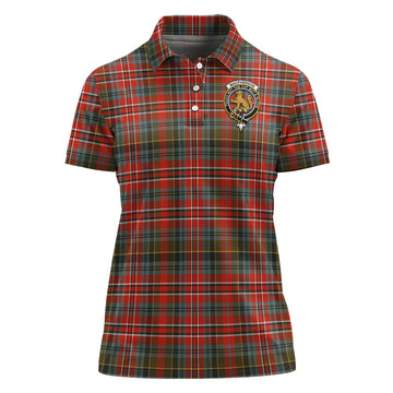 MacPherson Weathered Tartan Polo Shirt with Family Crest For Women
