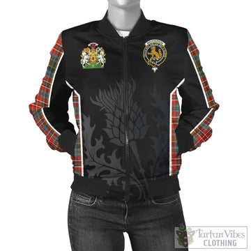 MacPherson Weathered Tartan Bomber Jacket with Family Crest and Scottish Thistle Vibes Sport Style