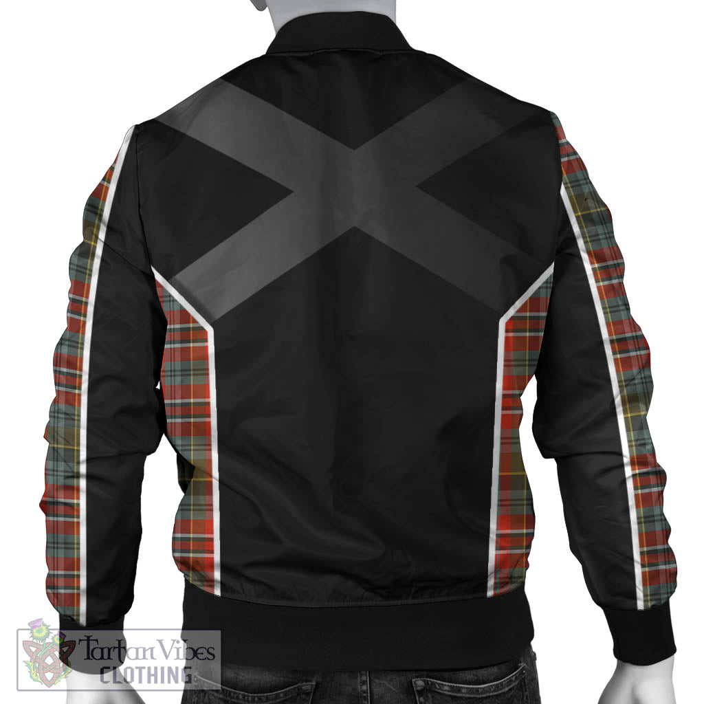 Tartan Vibes Clothing MacPherson Weathered Tartan Bomber Jacket with Family Crest and Scottish Thistle Vibes Sport Style
