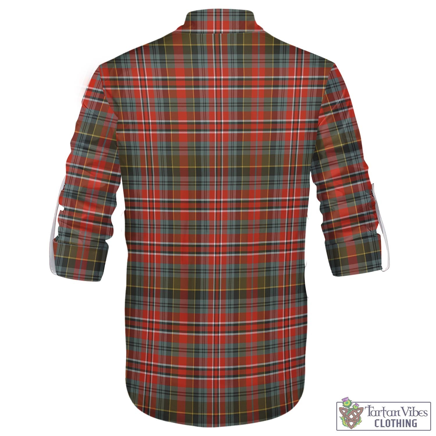 Tartan Vibes Clothing MacPherson Weathered Tartan Men's Scottish Traditional Jacobite Ghillie Kilt Shirt with Family Crest