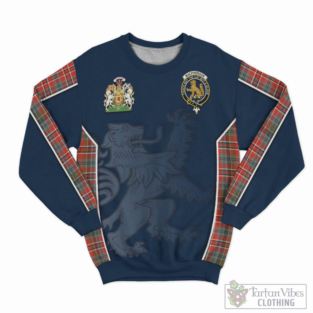 Tartan Vibes Clothing MacPherson Weathered Tartan Sweater with Family Crest and Lion Rampant Vibes Sport Style