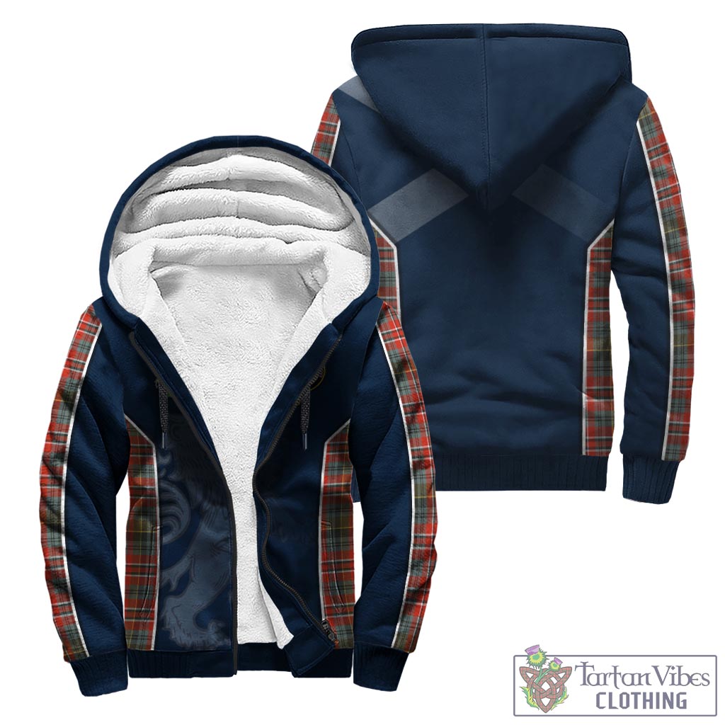 Tartan Vibes Clothing MacPherson Weathered Tartan Sherpa Hoodie with Family Crest and Lion Rampant Vibes Sport Style