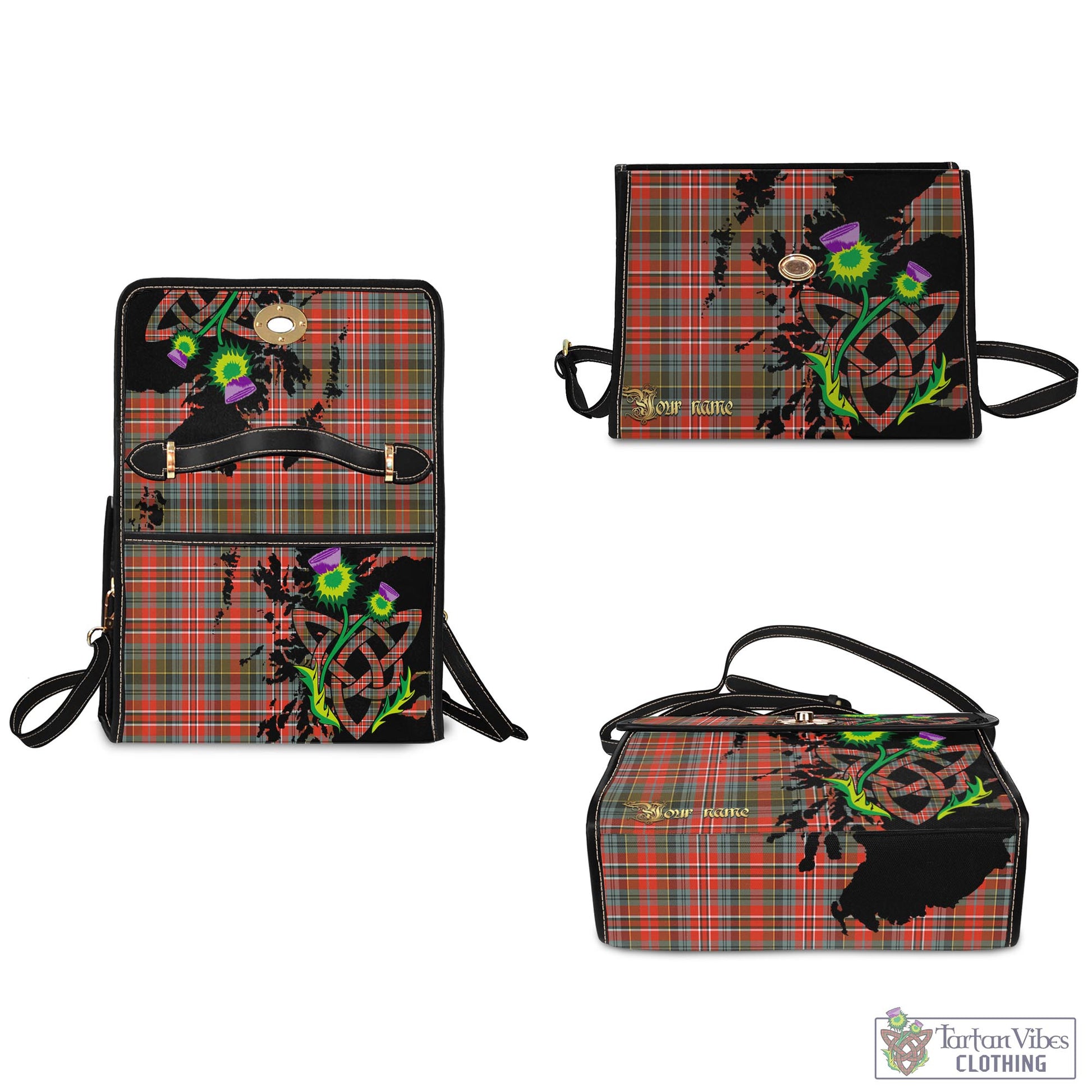 Tartan Vibes Clothing MacPherson Weathered Tartan Waterproof Canvas Bag with Scotland Map and Thistle Celtic Accents