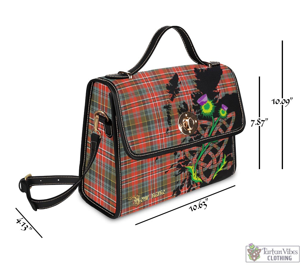 Tartan Vibes Clothing MacPherson Weathered Tartan Waterproof Canvas Bag with Scotland Map and Thistle Celtic Accents
