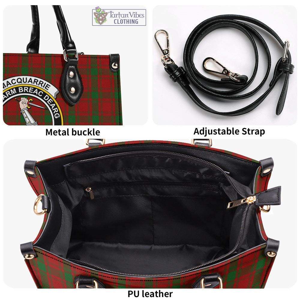 Tartan Vibes Clothing MacQuarrie Tartan Luxury Leather Handbags with Family Crest