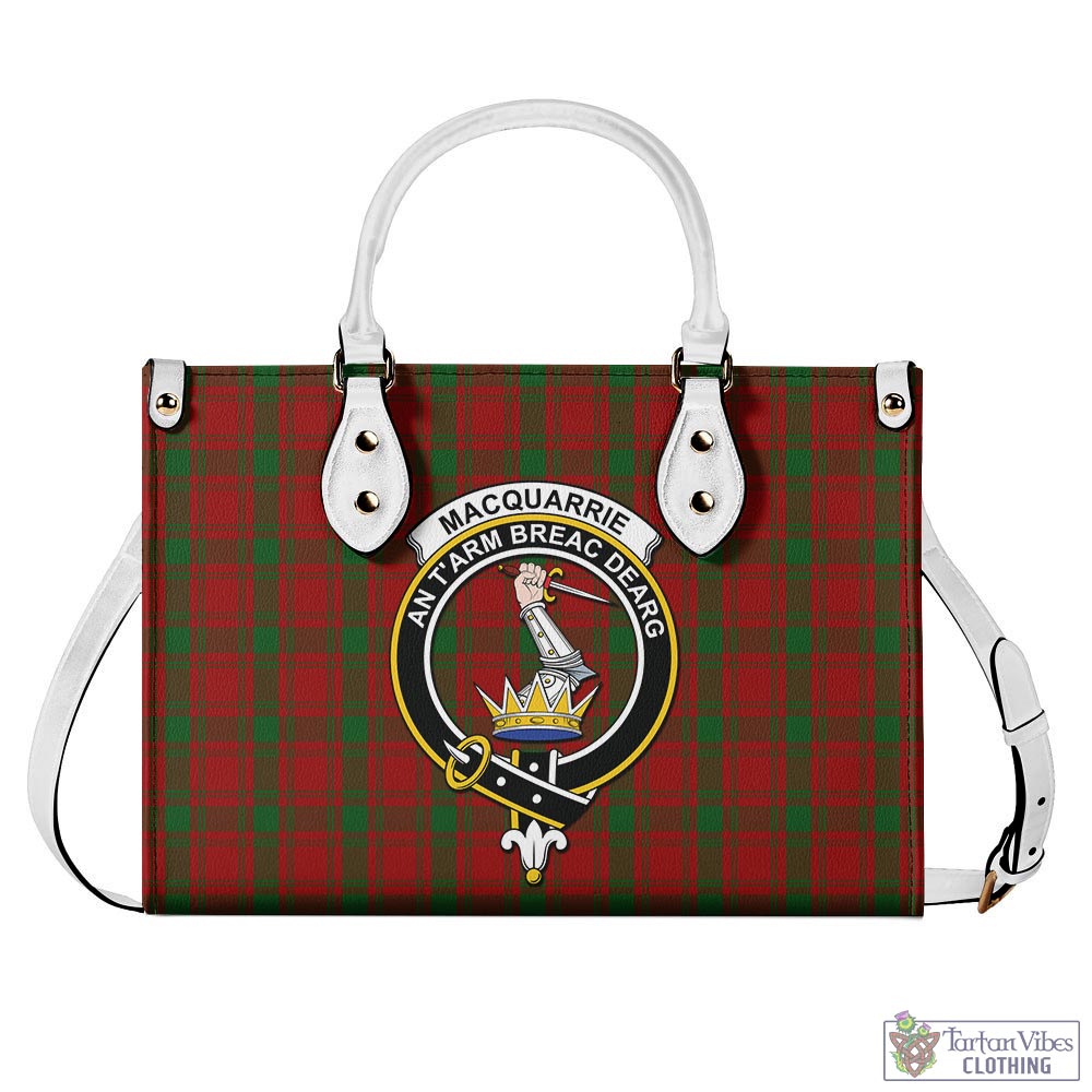 Tartan Vibes Clothing MacQuarrie Tartan Luxury Leather Handbags with Family Crest