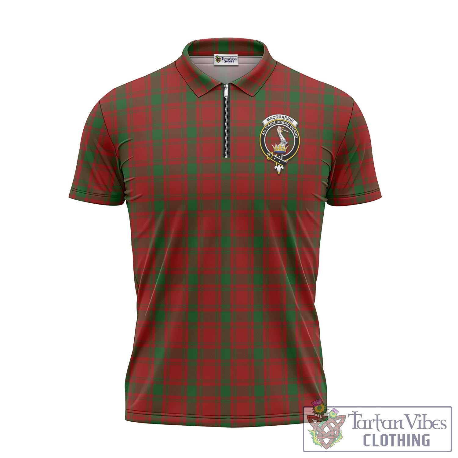 Tartan Vibes Clothing MacQuarrie Tartan Zipper Polo Shirt with Family Crest