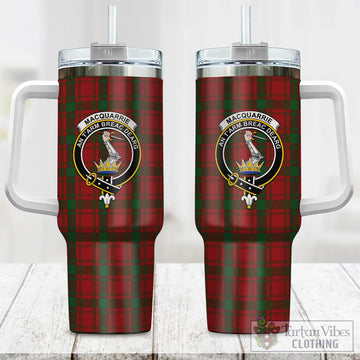 Tartan Vibes Clothing MacQuarrie Tartan and Family Crest Tumbler with Handle