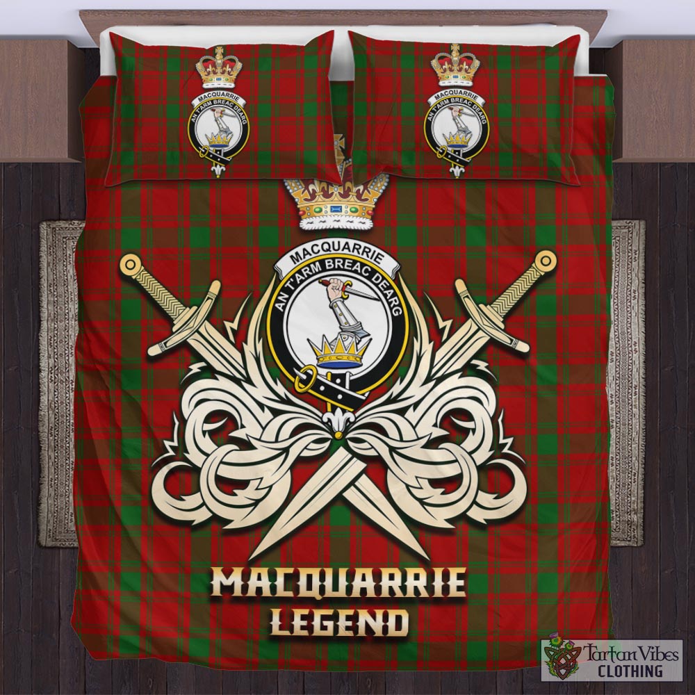 Tartan Vibes Clothing MacQuarrie Tartan Bedding Set with Clan Crest and the Golden Sword of Courageous Legacy