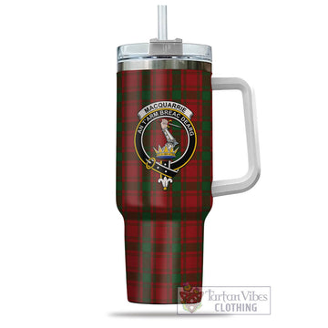 Tartan Vibes Clothing MacQuarrie Tartan and Family Crest Tumbler with Handle