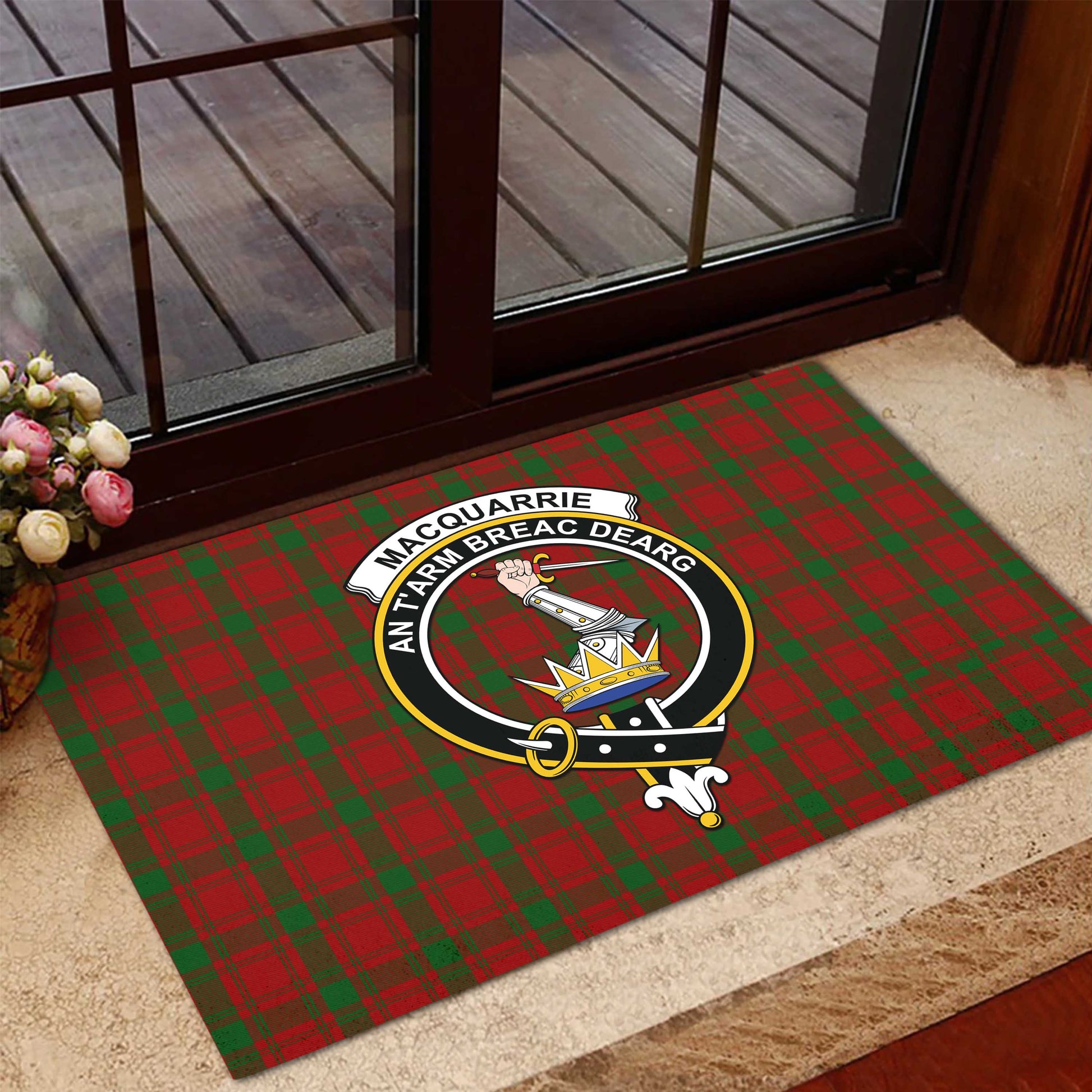 MacQuarrie Tartan Door Mat with Family Crest - Tartanvibesclothing