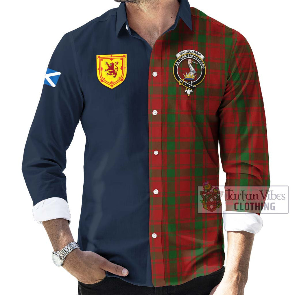 Tartan Vibes Clothing MacQuarrie Tartan Long Sleeve Button Shirt with Scottish Lion Royal Arm Half Style
