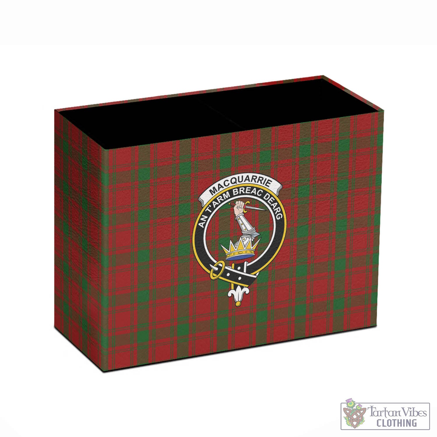 Tartan Vibes Clothing MacQuarrie Tartan Pen Holder with Family Crest