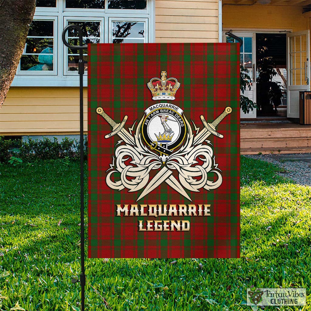 Tartan Vibes Clothing MacQuarrie Tartan Flag with Clan Crest and the Golden Sword of Courageous Legacy