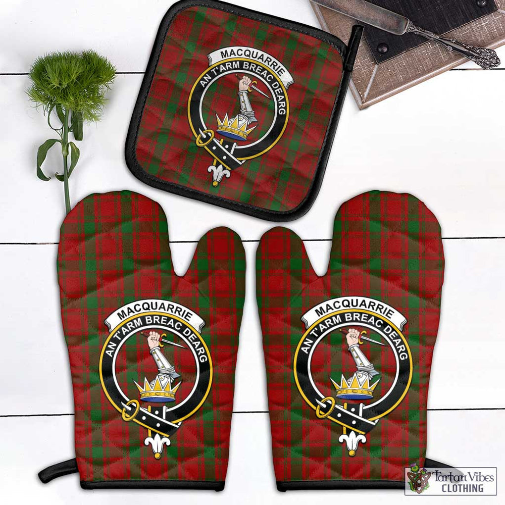 MacQuarrie (McQuarrie) Tartan Combo Oven Mitt & Pot-Holder with Family Crest Combo 1 Oven Mitt & 1 Pot-Holder Black - Tartan Vibes Clothing